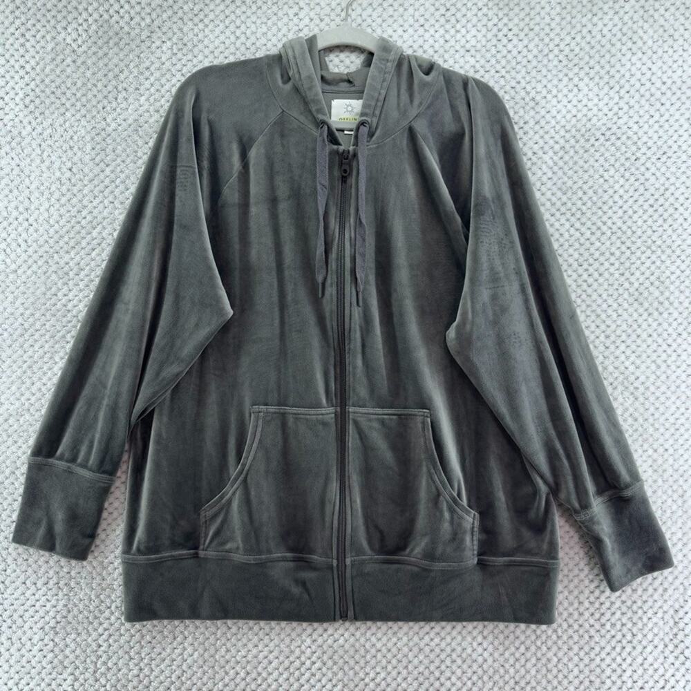 OFFLINE by Aerie Sweater Womens L Gray Velour Full Zip Up Hoodie Relax Comfy